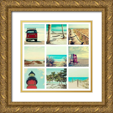 Summer Collage Gold Ornate Wood Framed Art Print with Double Matting by Peck, Gail