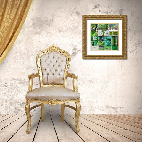 Forest Green Collage Gold Ornate Wood Framed Art Print with Double Matting by Peck, Gail
