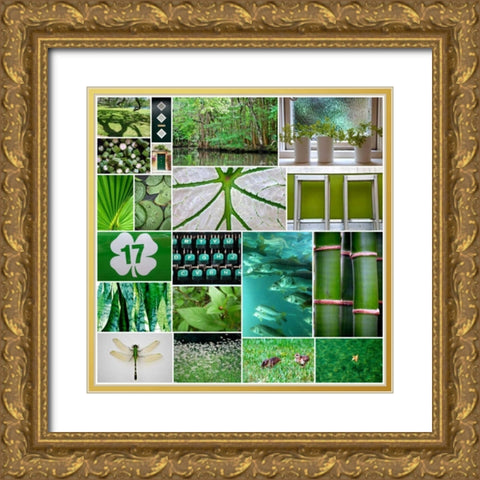 Forest Green Collage Gold Ornate Wood Framed Art Print with Double Matting by Peck, Gail