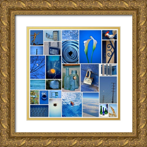 Sky Blue Collage Gold Ornate Wood Framed Art Print with Double Matting by Peck, Gail