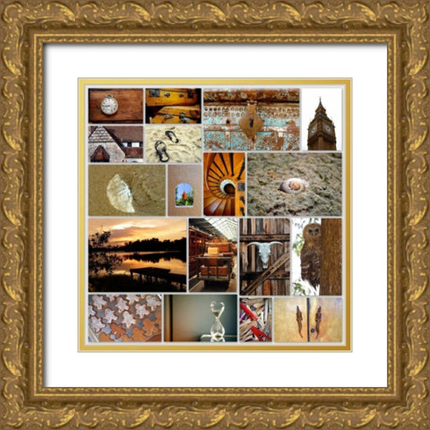 Naturally Brown Collage Gold Ornate Wood Framed Art Print with Double Matting by Peck, Gail