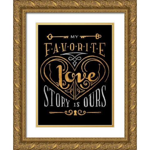Black and Gold Love Story Border Gold Ornate Wood Framed Art Print with Double Matting by Sundance Studios
