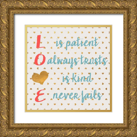 LOVE with Gold Hearts Gold Ornate Wood Framed Art Print with Double Matting by Studio, SD Graphics