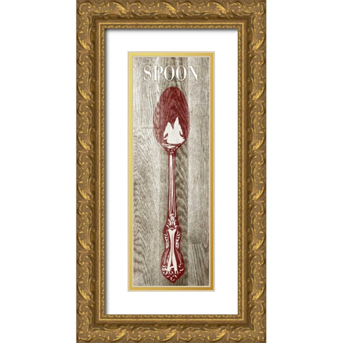 Fork and Spoon on Wood II Gold Ornate Wood Framed Art Print with Double Matting by Studio, Sd Graphics