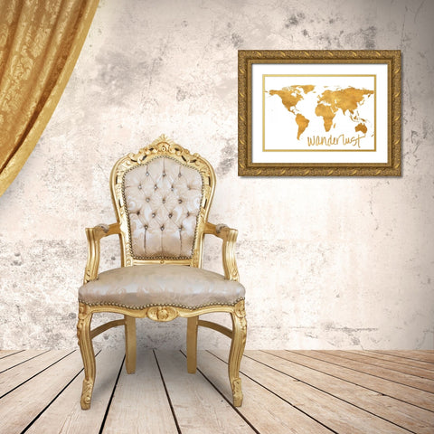 Wanderlust Map Gold Ornate Wood Framed Art Print with Double Matting by Studio, Sd Graphics