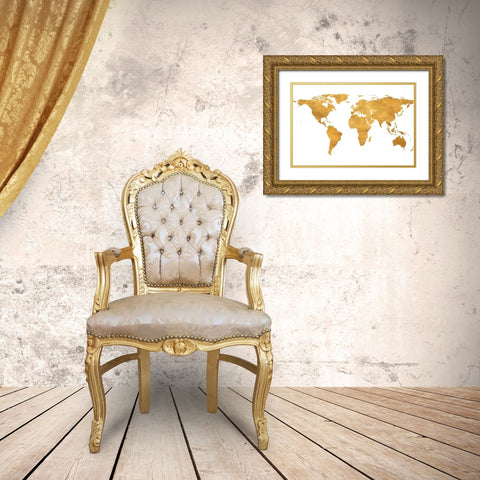 Gold World Map Gold Ornate Wood Framed Art Print with Double Matting by Studio, Sd Graphics