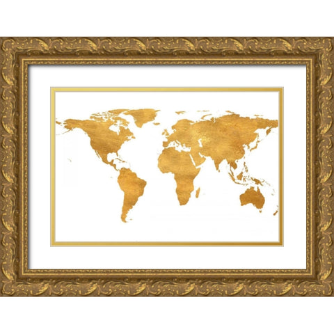 Gold World Map Gold Ornate Wood Framed Art Print with Double Matting by Studio, Sd Graphics