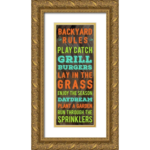 Backyard Rules Gold Ornate Wood Framed Art Print with Double Matting by Medley, Elizabeth