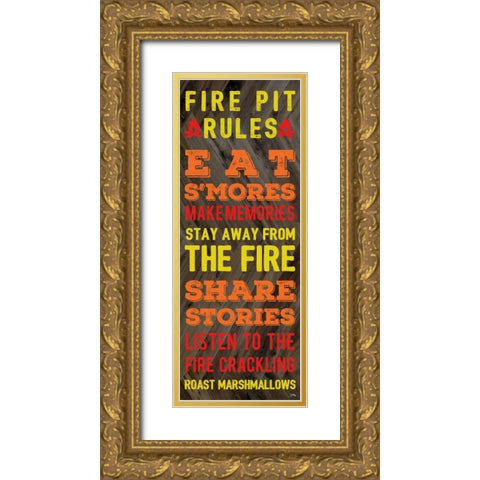 Fire Pit Rules Gold Ornate Wood Framed Art Print with Double Matting by Medley, Elizabeth