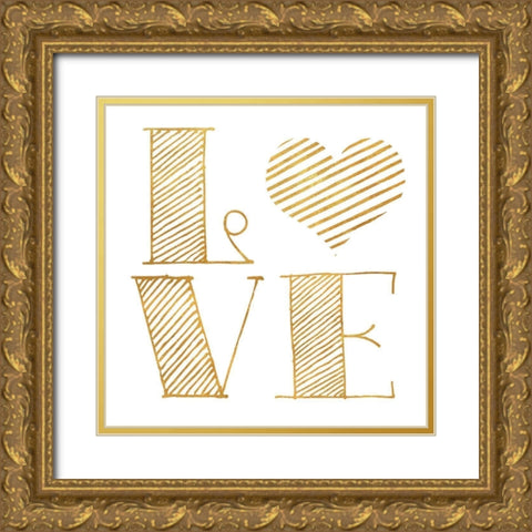 Love Heart Gold Gold Ornate Wood Framed Art Print with Double Matting by SD Graphics Studio
