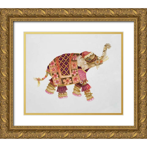 Pink Elephant I Gold Ornate Wood Framed Art Print with Double Matting by Gaynor, Janice