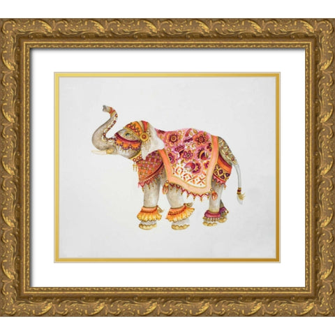 Pink Elephant II Gold Ornate Wood Framed Art Print with Double Matting by Gaynor, Janice