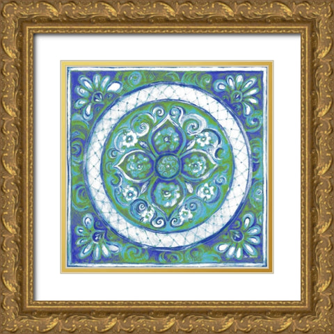 Azurite Medallion III Gold Ornate Wood Framed Art Print with Double Matting by Gaynor, Janice