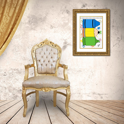 School Scribble I Gold Ornate Wood Framed Art Print with Double Matting by SD Graphics Studio