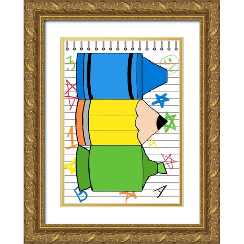 School Scribble I Gold Ornate Wood Framed Art Print with Double Matting by SD Graphics Studio