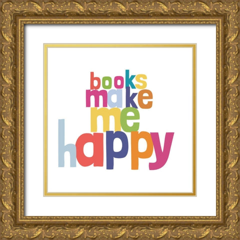 Happy Words I Gold Ornate Wood Framed Art Print with Double Matting by SD Graphics Studio