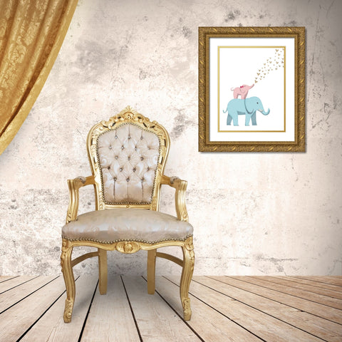 Elephant Love Gold Ornate Wood Framed Art Print with Double Matting by SD Graphics Studio