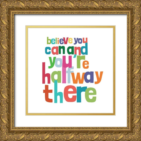 Happy Words II Gold Ornate Wood Framed Art Print with Double Matting by SD Graphics Studio