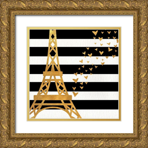 Eiffel Tower Love Gold Ornate Wood Framed Art Print with Double Matting by SD Graphics Studio