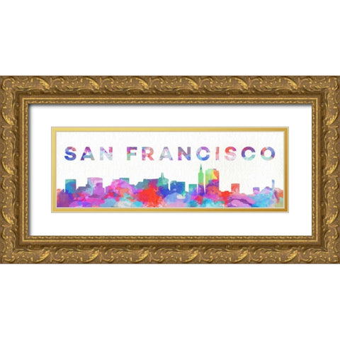 San Francisco Watercolor Skyline Gold Ornate Wood Framed Art Print with Double Matting by SD Graphics Studio