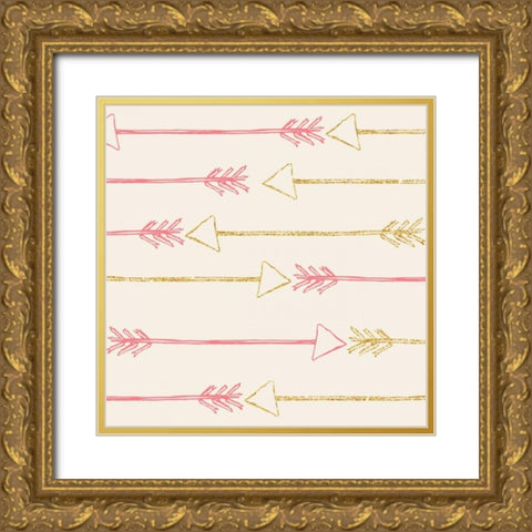 Pink and Gold Arrows Gold Ornate Wood Framed Art Print with Double Matting by SD Graphics Studio