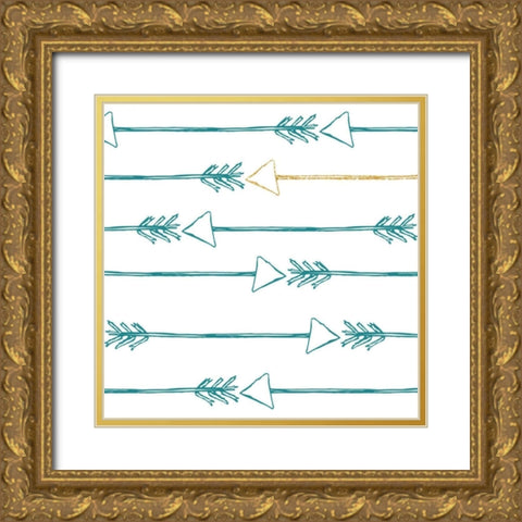 Teal and Gold Arrows Gold Ornate Wood Framed Art Print with Double Matting by SD Graphics Studio