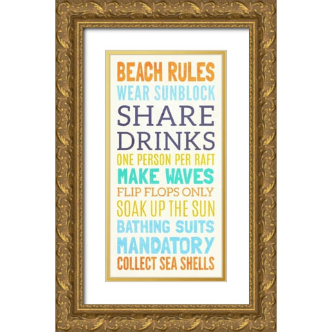 Beach Rules I Gold Ornate Wood Framed Art Print with Double Matting by SD Graphics Studio