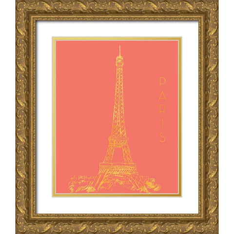 Paris on Coral Gold Ornate Wood Framed Art Print with Double Matting by Biscardi, Nicholas
