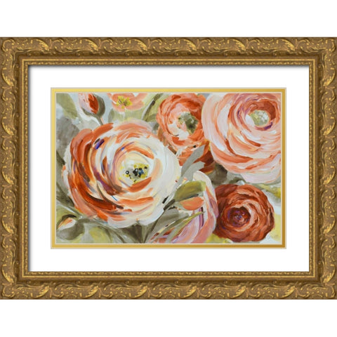 Ranunculus Naranja Gold Ornate Wood Framed Art Print with Double Matting by Loreth, Lanie