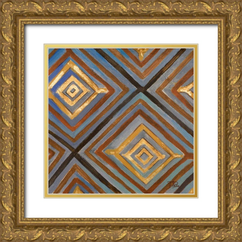 Ikat and Pattern with Gold Gold Ornate Wood Framed Art Print with Double Matting by Pinto, Patricia