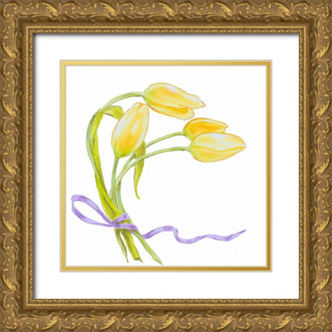 Floral V Gold Ornate Wood Framed Art Print with Double Matting by Baliko, Linda