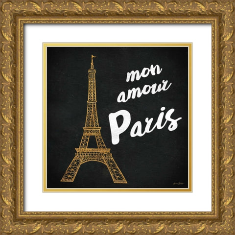 Mon Paris Gold I Gold Ornate Wood Framed Art Print with Double Matting by Baliko, Linda