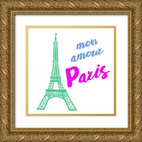 Vibrant Paris Gold Ornate Wood Framed Art Print with Double Matting by Baliko, Linda