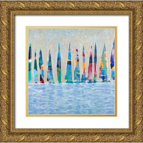 Dozen Colorful Boats Gold Ornate Wood Framed Art Print with Double Matting by Meneely, Dan