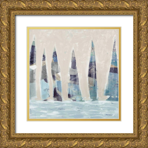 Muted Sail Boats Square I Gold Ornate Wood Framed Art Print with Double Matting by Kingsley