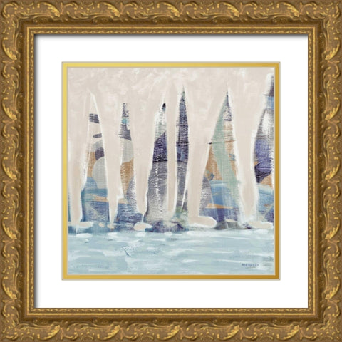 Muted Sail Boats Square II Gold Ornate Wood Framed Art Print with Double Matting by Kingsley