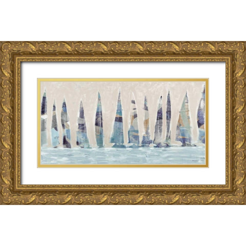 Dozen Muted Boats Panel Gold Ornate Wood Framed Art Print with Double Matting by Meneely, Dan