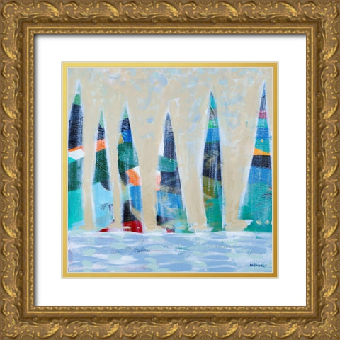 Dozen Colorful Boats Square I Gold Ornate Wood Framed Art Print with Double Matting by Meneely, Dan