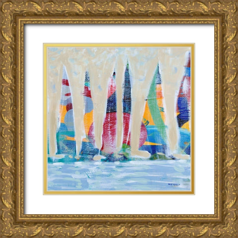 Dozen Colorful Boats Square II Gold Ornate Wood Framed Art Print with Double Matting by Meneely, Dan