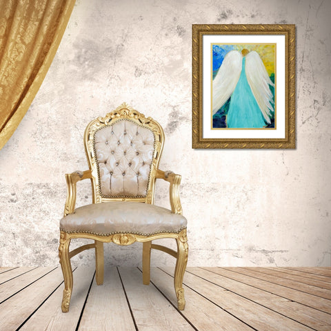 Dreams and Angel Wings Gold Ornate Wood Framed Art Print with Double Matting by Maria, Robin