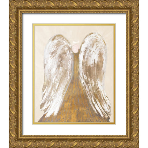 Golden Angel Wings Gold Ornate Wood Framed Art Print with Double Matting by Maria, Robin