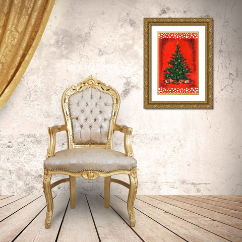 Xmas Tree Gold Ornate Wood Framed Art Print with Double Matting by Biscardi, Nicholas