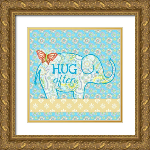 Blue Elephant I Gold Ornate Wood Framed Art Print with Double Matting by Metz, Andi