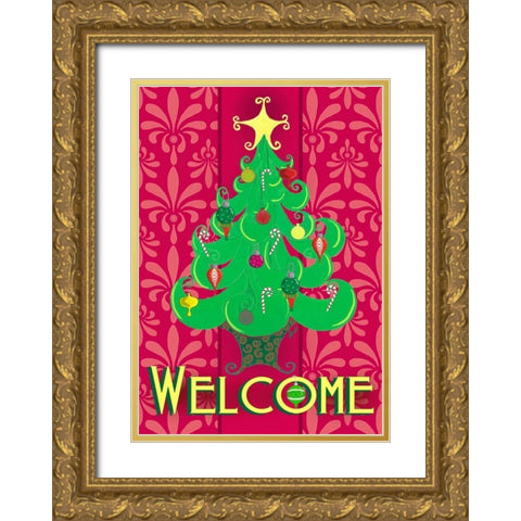 Christmas Tree Welcome Gold Ornate Wood Framed Art Print with Double Matting by Metz, Andi
