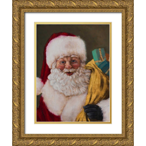 Jolly Saint Nick Gold Ornate Wood Framed Art Print with Double Matting by Johnson, Walt