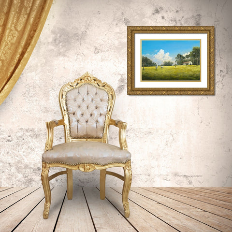 Crane Field Gold Ornate Wood Framed Art Print with Double Matting by Nawrocke, Bruce