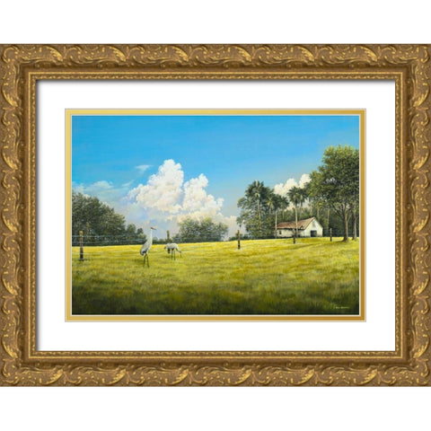 Crane Field Gold Ornate Wood Framed Art Print with Double Matting by Nawrocke, Bruce