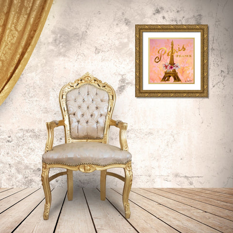 Gold Paris Eiffel Gold Ornate Wood Framed Art Print with Double Matting by Gaynor, Janice