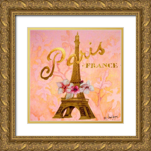 Gold Paris Eiffel Gold Ornate Wood Framed Art Print with Double Matting by Gaynor, Janice