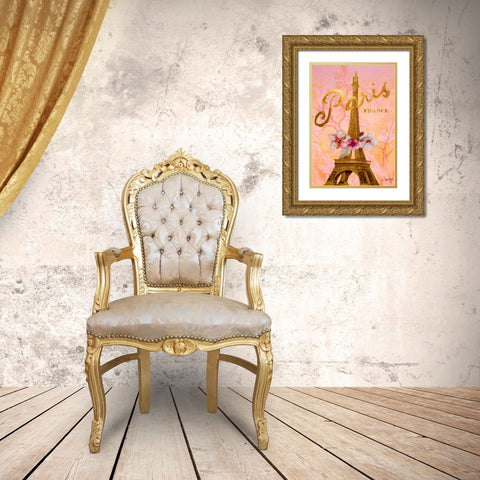 Gold Paris Eiffel Panel Gold Ornate Wood Framed Art Print with Double Matting by Gaynor, Janice